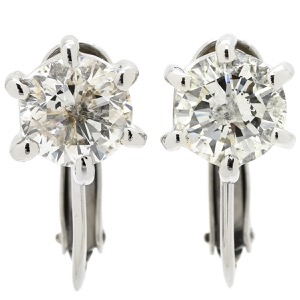 イヤリング 一粒ダイヤモンド Pt900 シルバー ラウンドブリリアントカット 6本爪 1.5カラット プラチナム  中古