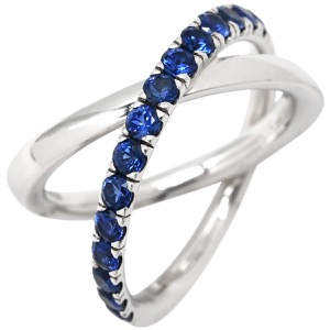 ミキモト リング 指輪 クロスオーバーリング K18WG シルバー MIKIMOTO Au750 18K ブルーサファイア X字型  中古