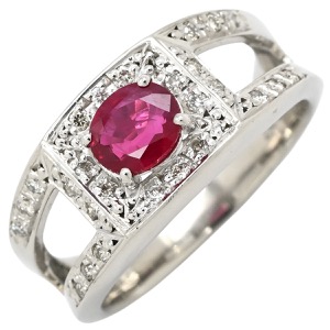 リング 指輪 ルビー 0.77ct ダイヤリング Pt900 シルバー レッド 赤 1石 ダイヤモンド 指輪  中古