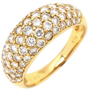 リング 指輪 ドーム型ダイヤリング K18YG ゴールド K18 Au750 YG 1.54ct パヴェ ダイヤモンド ドームリング  中古