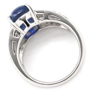 リング 指輪 ブルースターサファイア ダイヤ Pt900 ブルー 6.08ct オーバルカボションカット Pt900 プラチナム 青 天然石 サイドストーン  中古