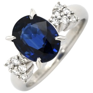 リング 指輪 サファイア ダイヤ Pt900 ブルー 2.41ct オーバルカット Pt900 プラチナム ブルー 青 メレ パヴェダイヤ  中古