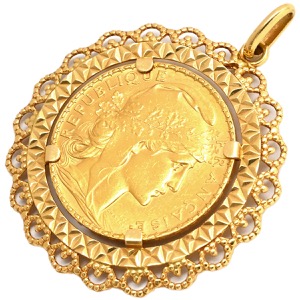 ペンダントトップ コイン 金貨 K18YG ゴールド 20フラン金貨 750 18K K21.6 ネックレストップ ペンダントヘッド  中古