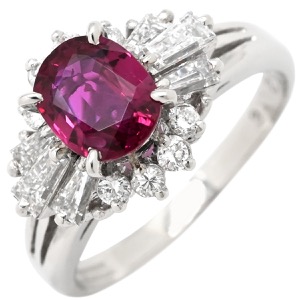 リング 指輪 ルビー 1.14ct ダイヤモンド Pt900 シルバー レッド 赤 1石 プラチナ 中古