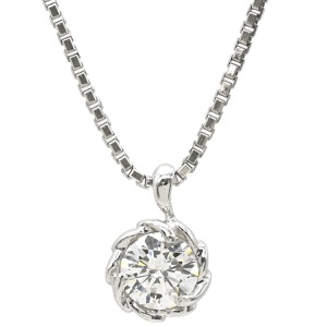 ネックレス ダイヤ 0.42ct ペンダント Pt900 シルバー プラチナム Pt900 1P 1石 1粒 フラワーモチーフ 花 ベネチアンチェーン 中古