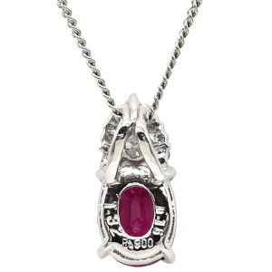 ネックレス ルビー 1.32ct ダイヤモンド ペンダント Pt900 シルバー 赤 1石 1粒 オーバルカット メレダイヤ プラチナ   中古