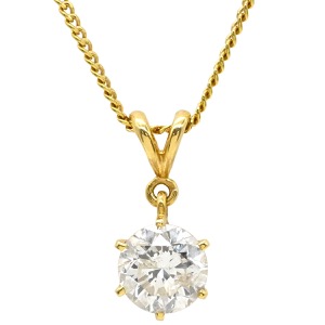 ネックレス ダイヤモンド 0.88ct ペンダント K18YG ゴールド 750 18K 1P 1粒 1石 ブリリアントカット 中古