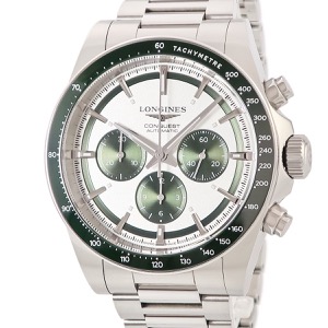 ロンジン コンクエスト クロノグラフ L3.835.4.02.6 シルバー グリーン スモールセコンド 自動巻き