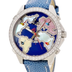 ジェイコブ 5タイムゾーン ワールドマップ JC-124D 純正ダイヤ パヴェ シェル ブルー GMT デイト クオーツ