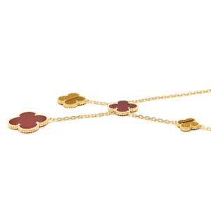 ヴァンクリーフアーペル ネックレス マジックアルハンブラ 6モチーフ K18YG ゴールド カーネリアン タイガーズアイ 赤 茶 750 18K YG VCARN5JP00 中古