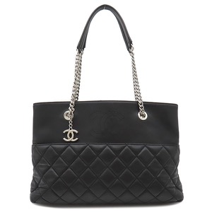 シャネル トートバッグ マトラッセ チェーン トート ラムスキン ブラック 黒 ココマーク 中古