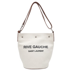 サンローラン ショルダーバッグ リヴ ゴーシュ キャンバス ホワイト 白 茶 RIVE GAUCHE 669299 中古