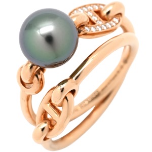 エルメス リング 指輪 アルバーティン シェーヌダンクル ブラックパール ダイヤモンド K18PG ゴールド #53 ピンクゴールド 750 シャンドラ  中古