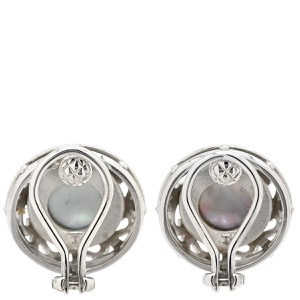 ミキモト イヤリング ピクウェ K18WG シルバー MIKIMOTO 黒蝶貝 シェル 花模様 Au750 18K 18金 象嵌  中古