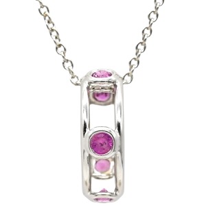 ティファニー ネックレス ダブルワイヤー ペンダント ピンクサファイア K18WG シルバー Au750 Tiffany T smile 中古