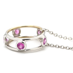 ティファニー ネックレス ダブルワイヤー ペンダント ピンクサファイア K18WG シルバー Au750 Tiffany T smile 中古