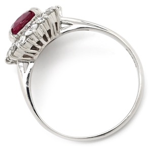 リング 指輪 ルビー 1.819ct ダイヤ 0.63ct Pt900 レッド 赤 1P 1石 1粒 プラチナ Pt900 メレダイヤ パヴェ ヘイローデザイン オーバル  中古