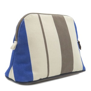 エルメス ポーチ ボリードポーチ MM レイユール ロカバール コットン ネイビー オフホワイト グレージュ ネイビー  中古