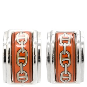 エルメス イヤリング エマイユ メタル オレンジ 七宝 シェーヌダンクル柄  中古