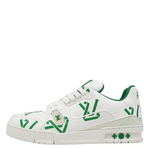 ルイヴィトン スニーカー LV トレイナーライン レザー ホワイト #7 白 緑 LV アップサイクル  中古