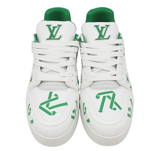 ルイヴィトン スニーカー LV トレイナーライン レザー ホワイト #7 白 緑 LV アップサイクル  中古