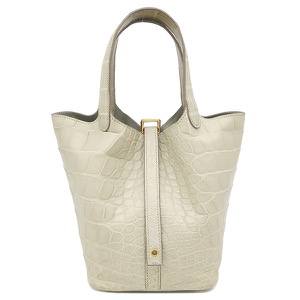 エルメス ハンドバッグ ピコタンロック PM  アリゲーターマット グレー ベージュ  中古