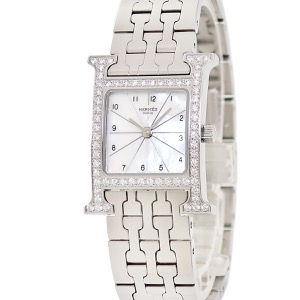 エルメス Hウォッチ PM HH1.230 純正ダイヤ ホワイト シェル H型ブレス スクエア クオーツ