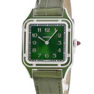 カルティエ サントス デュモン LM ラッカー WGSA0096 Pt950無垢 角型 オリーブ グリーン 限定 手巻き