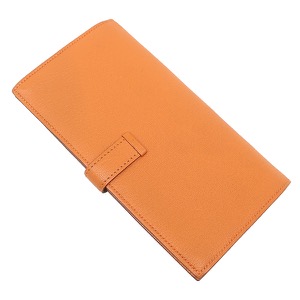 エルメス 長財布 ベアンスフレ シェーブル オレンジ 二つ折り財布 中古