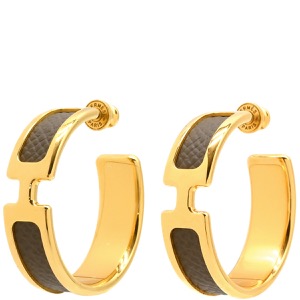 エルメス ピアス オランプ ヴォーエプソン グレー フープピアス 中古