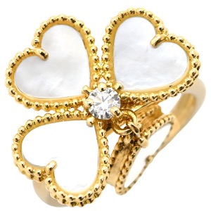 ヴァンクリーフアーペル リング 指輪 スウィート ハート エフイヤージュ K18YG ゴールド #48(JP8) 750YG 18金 シェル ダイヤ1P 中古