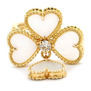 ヴァンクリーフアーペル リング 指輪 スウィート ハート エフイヤージュ K18YG ゴールド #48(JP8) 750YG 18金 シェル ダイヤ1P 中古