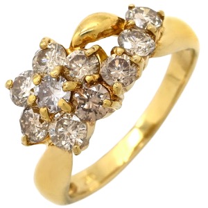 リング 指輪 ダイヤ 1.0ct K18YG ゴールド Au750 18K 18金 10P 10石 10粒 フラワーモチーフ 花 パヴェダイヤ クラスターセッティング  中古