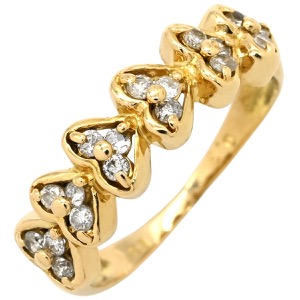リング 指輪 ダイヤ 0.3ct K18YG ゴールド Au750 18K 18金 メレダイヤ 18P 18石 18粒 ハートモチーフ 一文字デザイン  中古