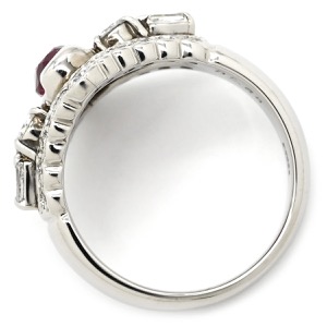 リング 指輪 ルビー 0.94ct ダイヤ 0.68ct Pt900 レッド 赤 1P 1石 1粒 プラチナ Pt900 メレダイヤ パヴェ バケット オーバル 楕円  中古