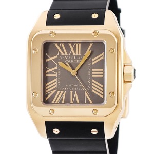 カルティエ サントス 100 LM 2007年限定モデル W20127Y1 K18PG無垢 ブラウン ローマン スクエア 自動巻き