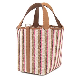 エルメス ハンドバッグ ピコタンロック PM ブロドゥリー クーヴェルチュール トワルアッシュ マルチカラー未使用 茶  中古