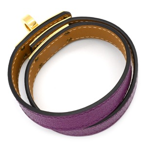 エルメス ブレスレット ケリードゥブルトゥール GP パープル T2 2重 2連 レザーブレス 中古