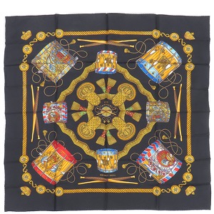 エルメス スカーフ カレ90 CARRE シルク マルチカラー 【LES TAMBOURS/タンブールの太鼓】　  中古