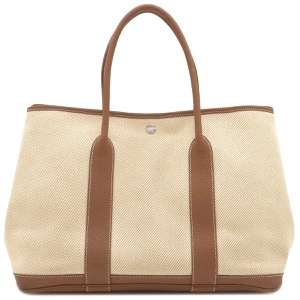 エルメス トートバッグ ガーデンパーティーPM トワルアッシュ ベージュ 茶 トワルH　  中古