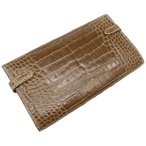エルメス 長財布 ケリーウォレット ロング アリゲーター ブラウン 茶 クロコ　  中古