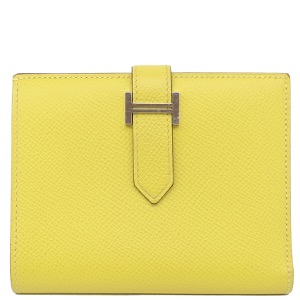エルメス 二つ折り財布 ベアンコンパクト ヴェルソ ヴォーエプソン イエロー 黄色 ピンク バイカラー　  中古