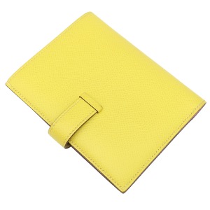 エルメス 二つ折り財布 ベアンコンパクト ヴェルソ ヴォーエプソン イエロー 黄色 ピンク バイカラー　  中古