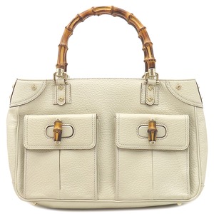 グッチ ハンドバッグ バンブー ハンドバッグ レザー ホワイト スタッズ Wポケット　  137381 中古