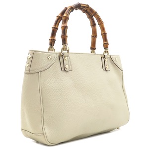 グッチ ハンドバッグ バンブー ハンドバッグ レザー ホワイト スタッズ Wポケット　  137381 中古