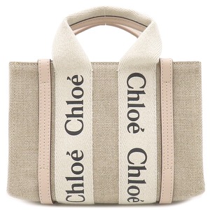 クロエ 2WAYバッグ リネン製 Woody ミニトートバッグ リネン ピンク ハンドバッグ ショルダー CHC22AP237I266J5 中古
