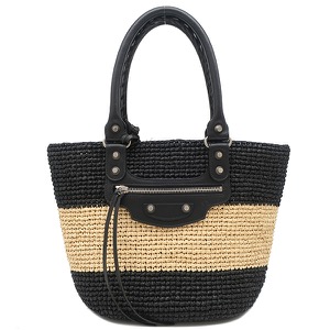 バレンシアガ トートバッグ パニエ XS ラフィア ブラック カゴハンドバッグ　  466498 中古