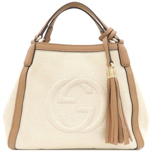 グッチ 2WAYバッグ ソーホー インターロッキング G  レザー ベージュ フリンジチャーム　  336751 中古