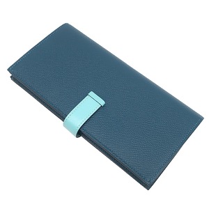 エルメス 長財布 ベアンスフレ ヴォーエプソン ブルー 青色 二つ折り財布 バイカラー　  中古