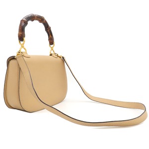 グッチ 2WAYバッグ バンブー 1947 レザー ベージュ  トップハンドルバッグ   中古